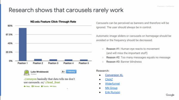 Результаты исследований Гугл о количестве переключения слайдов